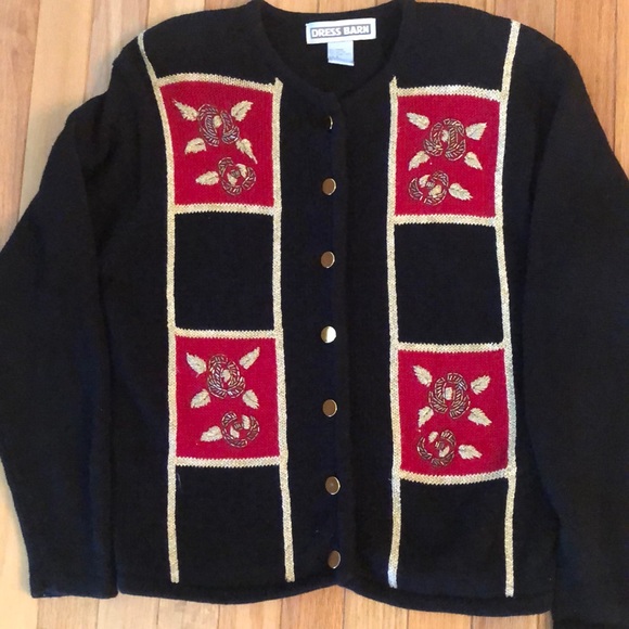 Vintage ugly Christmas sweater blk/red/gold - Picture 1 of 4
